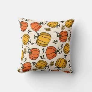 Thanksgiving pumpkins with leaves in orange color throw pillow