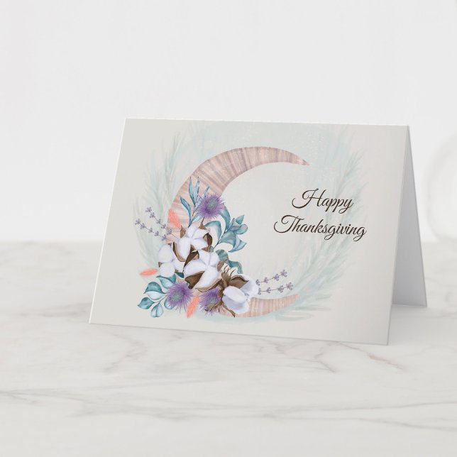 Thanksgiving Purple Thistle Cotton Moon Floral Holiday Card (Creator Uploaded)