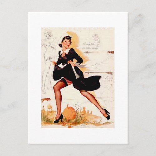 Thanksgiving Quaker Girl Pin Up Girl Holiday Postcard