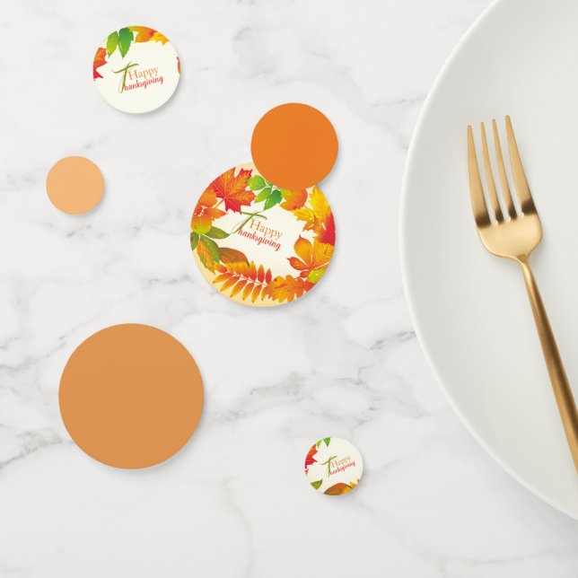 Thanksgiving Quote Orange Fall Leaves Wreath Table Confetti (Group)