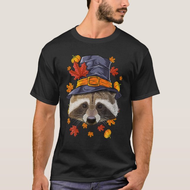 Thanksgiving Raccoon Pilgrim Costume Fall Autumn T-Shirt (Front)