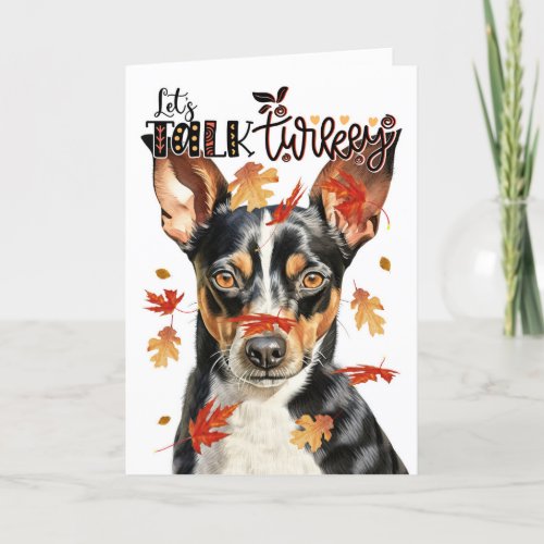 Thanksgiving Rat Terrier Dog Lets Talk Turkey Holiday Card