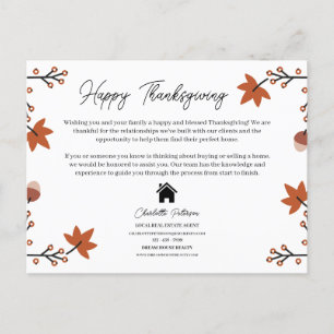Thanksgiving Recipe Real Estate Realtor Pop By  Holiday Postcard