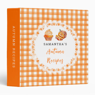 Thanksgiving Recipes Orange Gingham 3 Ring Binder