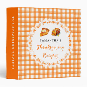 Thanksgiving Recipes Orange Gingham 3 Ring Binder