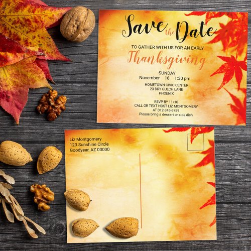 Thanksgiving Red Autumn Leaves Border Template Postcard