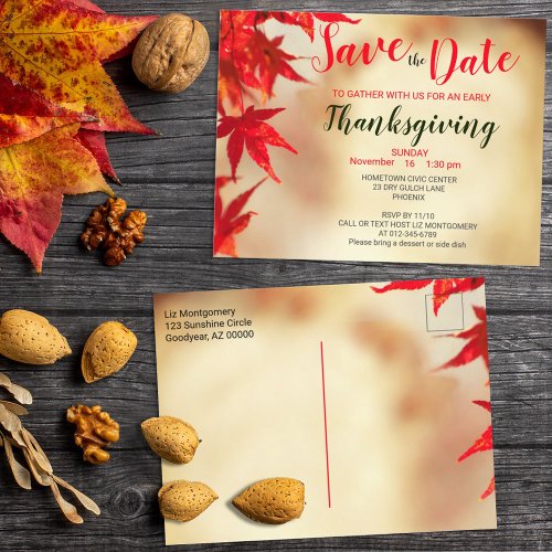 Thanksgiving Red Autumn Leaves Border Template Postcard