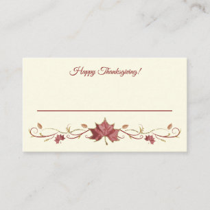 Thanksgiving Red Maple Leaves & Swirls Place Card