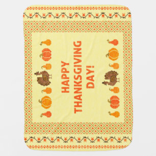 Thanksgiving: retro embroidered card design. baby blanket
