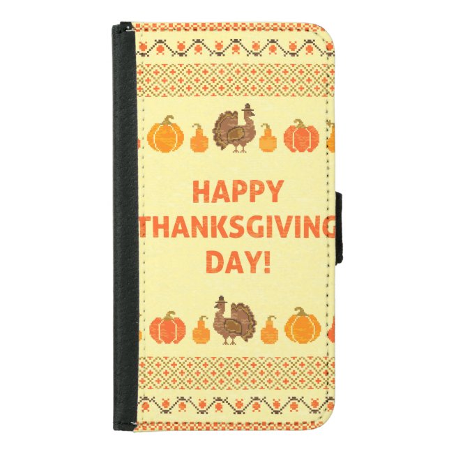 Thanksgiving: retro embroidered card design. samsung galaxy wallet case (Front)