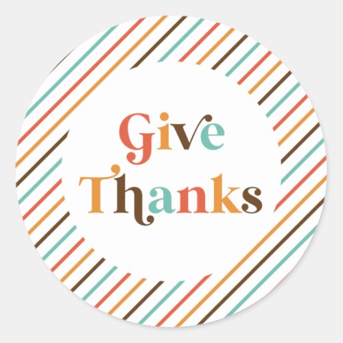 Thanksgiving Retro Give Thanks Classic Round Sticker
