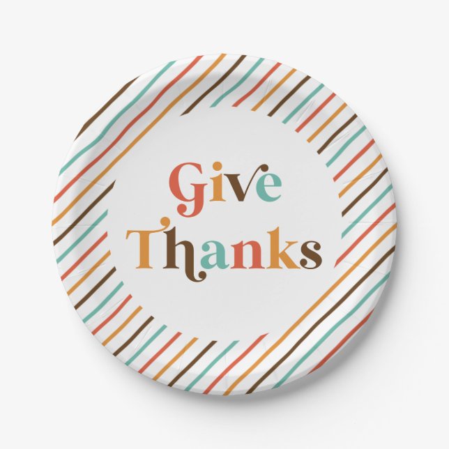 Thanksgiving Retro Give Thanks Paper Plates (Front)