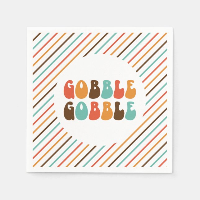 Thanksgiving Retro Gobble Gobble Napkins (Front)