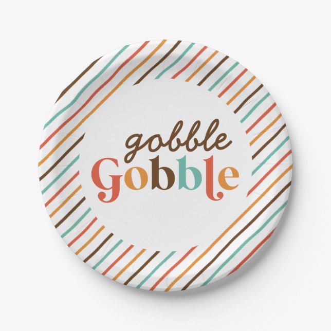 Thanksgiving Retro Gobble Gobble Paper Plates (Front)