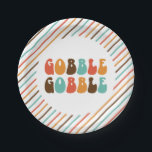 Thanksgiving Retro Gobble Gobble Paper Plates<br><div class="desc">Gobble Gobble!l Retro font thanksgiving dinner party plates with stripes.</div>