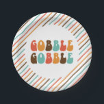 Thanksgiving Retro Gobble Gobble Paper Plates<br><div class="desc">Gobble Gobble!l Retro font thanksgiving dinner party plates with stripes.</div>