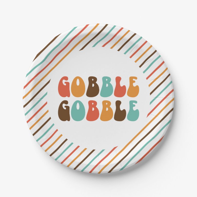 Thanksgiving Retro Gobble Gobble Paper Plates