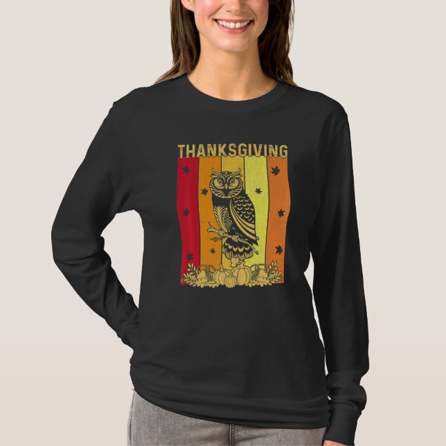 Thanksgiving Retro Owl Matching Family Pajamas T-Shirt (Front)