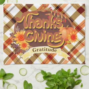 Thanksgiving Retro Plaid Kitchen Towel