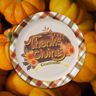 Thanksgiving Retro Plaid Paper Plates