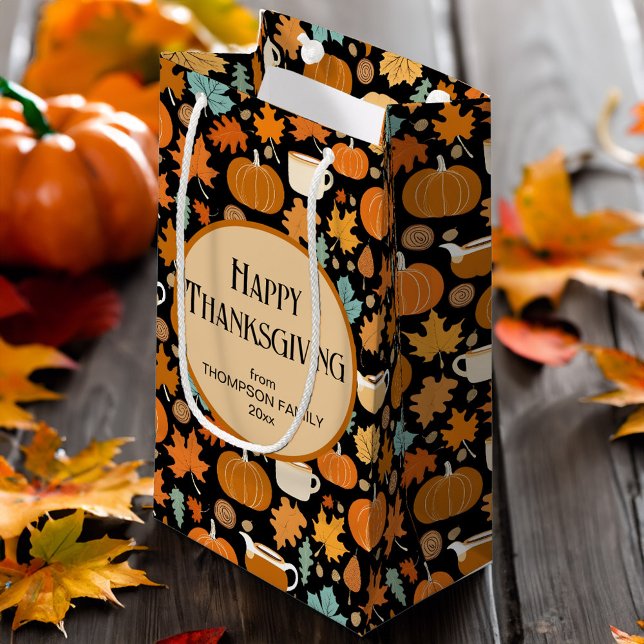 Thanksgiving retro style pumpkins leaves favor small gift bag (Thanksgiving retro style pumpkins leaves favor small gift bag fall gift bag cute favor bag)