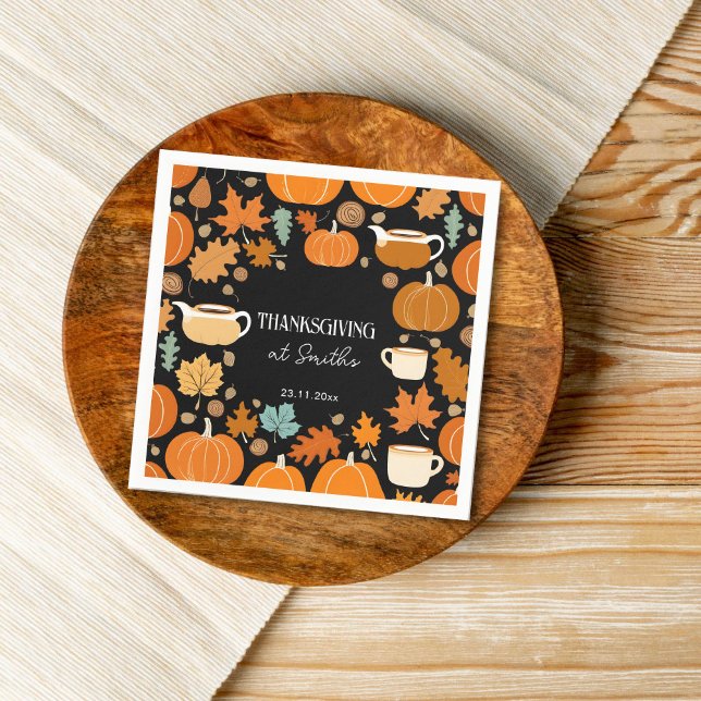 Thanksgiving retro style pumpkins maple leaves napkins (Thanksgiving  thanksgiving dinner party tableware napkins friendsgiving napkins pumpkins fall theme)