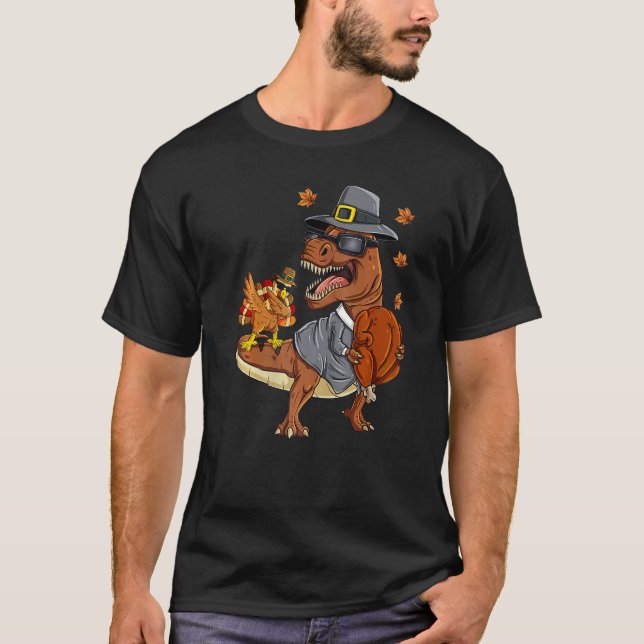 Thanksgiving Rex Dabbing Turkey Pilgrim Boys Kids  T-Shirt (Front)