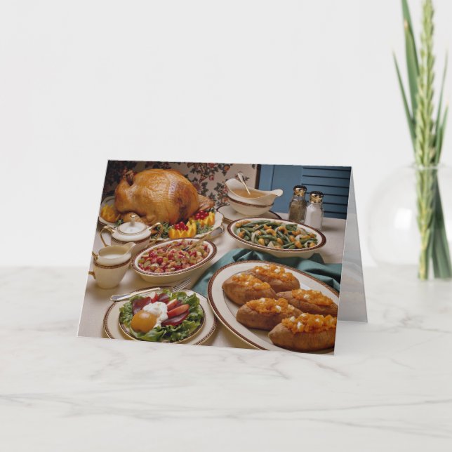 Thanksgiving roast turkey dinner holiday card (Front)