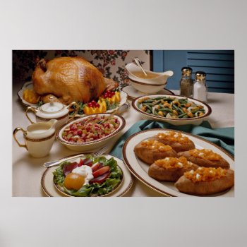Thanksgiving Roast Turkey Dinner Poster by inspirelove at Zazzle