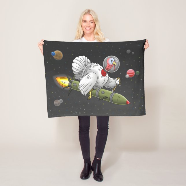 Thanksgiving Rocket Turkey Fleece Blanket (In Situ)