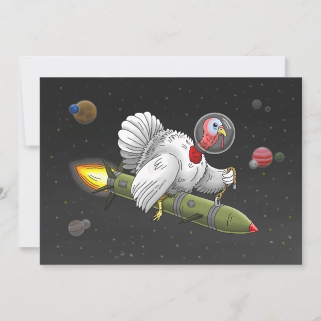 Thanksgiving Rocket Turkey Holiday Card (Front)