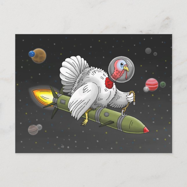 Thanksgiving Rocket Turkey Holiday Postcard (Front)