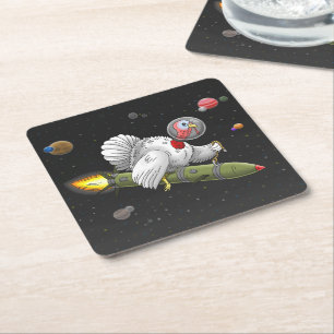 Thanksgiving Rocket Turkey Square Paper Coaster