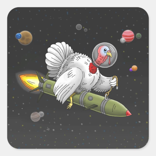 Thanksgiving Rocket Turkey Square Sticker (Front)