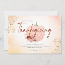 Thanksgiving Rose Gold Glitter Pumpkin Invitation