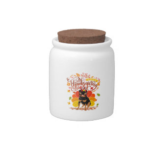 Thanksgiving Rottweiler Dog Fall Autumn Leafs Candy Jar