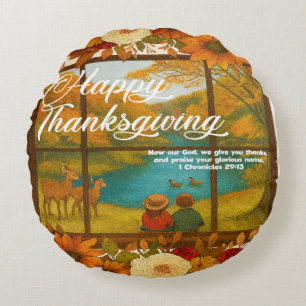 Thanksgiving Round Throw Pillow