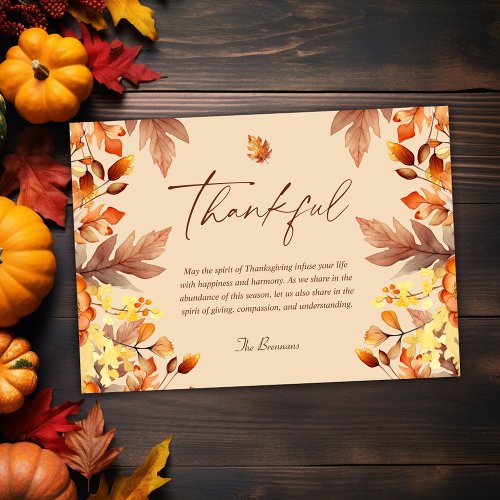 Thanksgiving Rustic Autumn Leaves Thankful Holiday Card