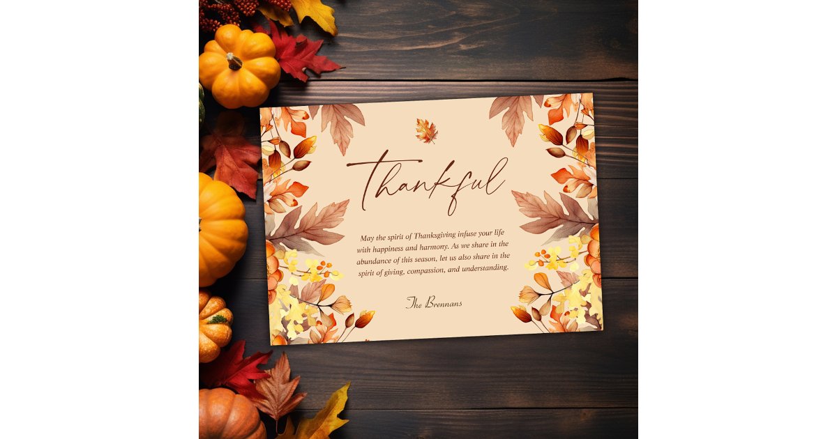 Thanksgiving Rustic Autumn Leaves Thankful Holiday Card | Zazzle
