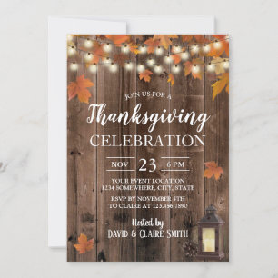 Thanksgiving Rustic Autumn Leaves Vintage Lantern Invitation