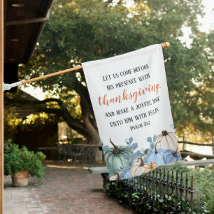 Thanksgiving Rustic Blue Pumpkins Scripture White House Flag
