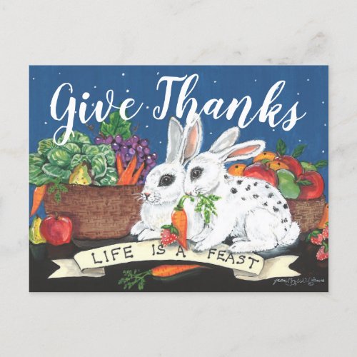 Thanksgiving Rustic Bunny Rabbit Feast Cute Thanks Holiday Postcard
