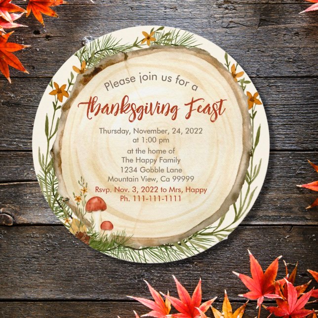Thanksgiving Rustic Carved Wood  Invitation (Creator Uploaded)