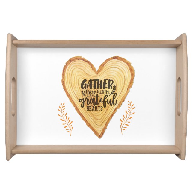Thanksgiving Rustic Elegant Grateful Hearts Serving Tray (Front)
