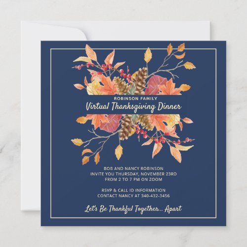 Thanksgiving Rustic Fall Leaves Virtual Dinner Invitation