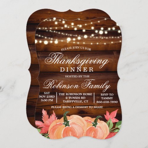 Thanksgiving Rustic Fall Pumpkin Invitation