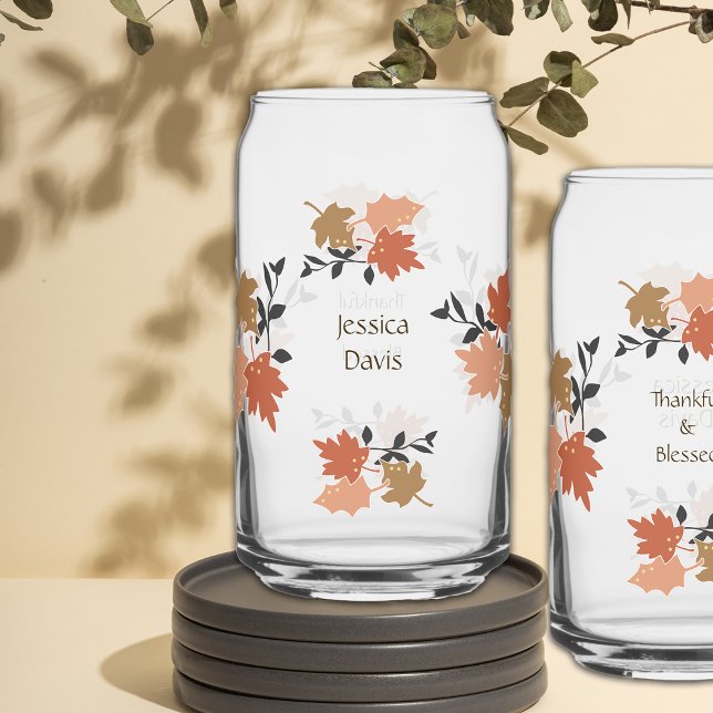 Thanksgiving Rustic Fall Vibes Personalize Name Can Glass (Creator Uploaded)