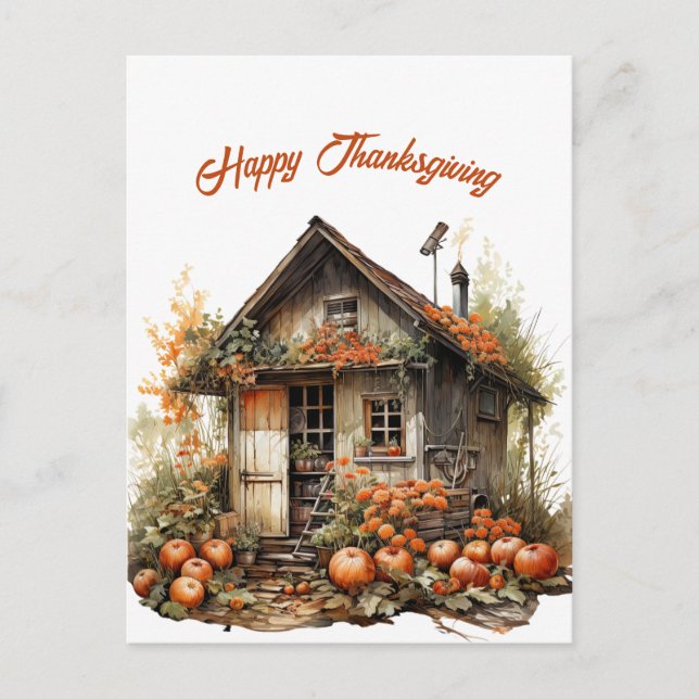 Thanksgiving Rustic Shed Illustration Holiday Postcard (Front)