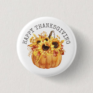 Thanksgiving Rustic Sunflowers Pumpkin Button