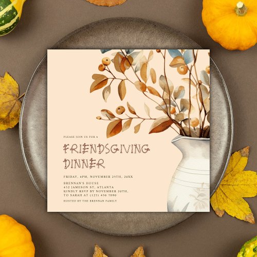 Thanksgiving Rustic Watercolor Fall Friendsgiving Invitation